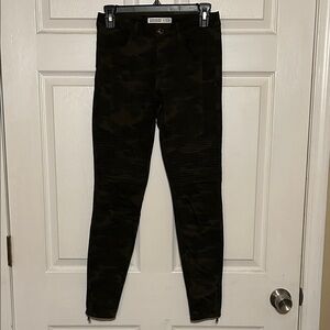 Zara Dark Olive Camo Moto Skinny Jeans